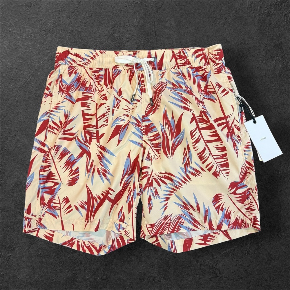 Onia Charles 7" Swim Trunks Mens Medium Ratti Oversized Palms Tan Multi MSB08-50